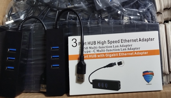 HUB USB 3P USB +RJ45 METALICO CAJA BLANCA RECTANGULAR FE-027